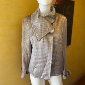 Nina McLemore Silver Metallic Silk Blend Jacket with Oversized Button – Size 4